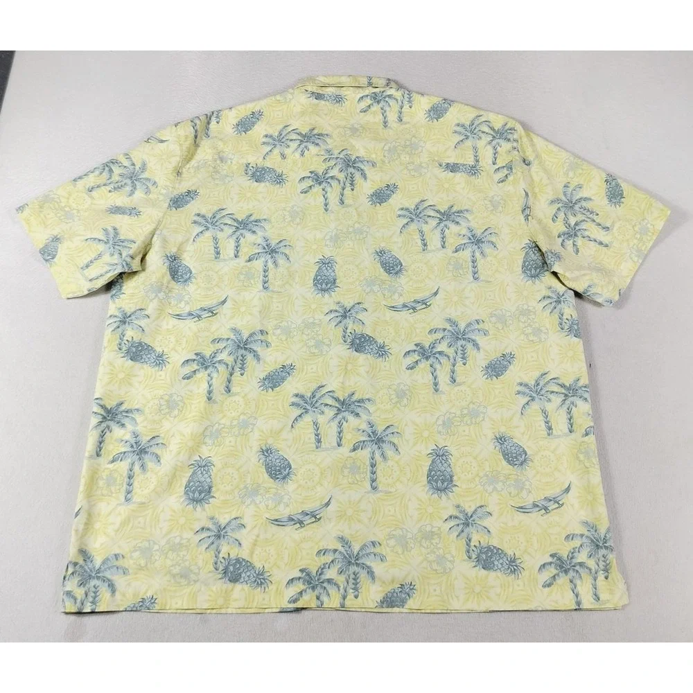 Trader Bay Shirt Mens 2XL Yellow Hawaiian Palm Pineapple Print Aloha Casual AOP